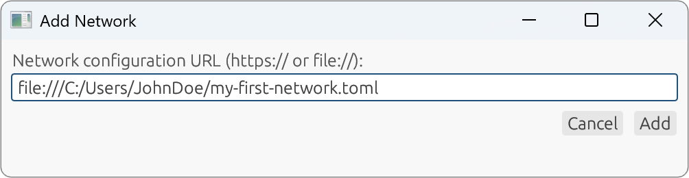 Modal for adding a network