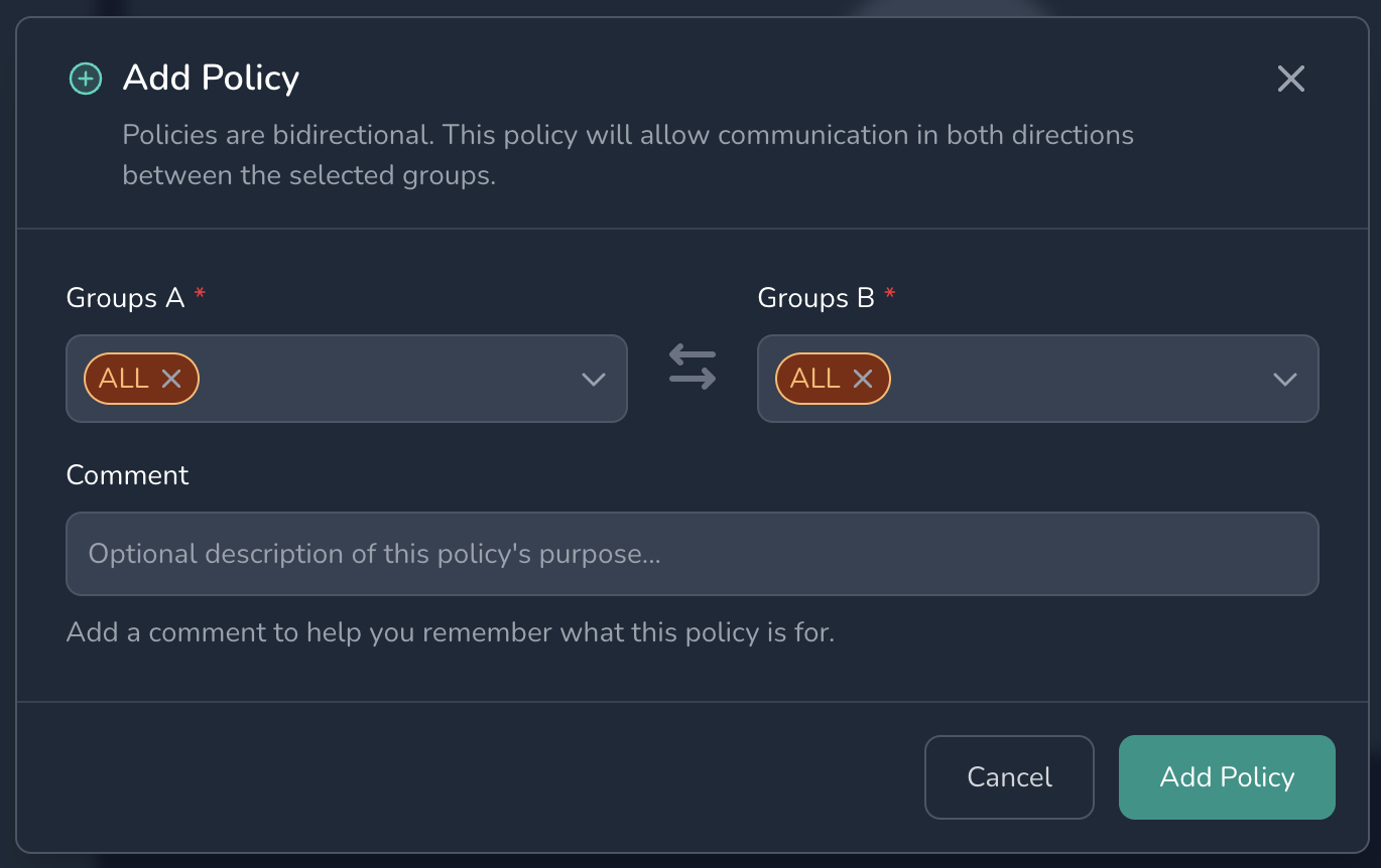 Dialog for creating a policy