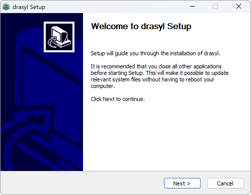Screenshot showing the welcome screen of installer